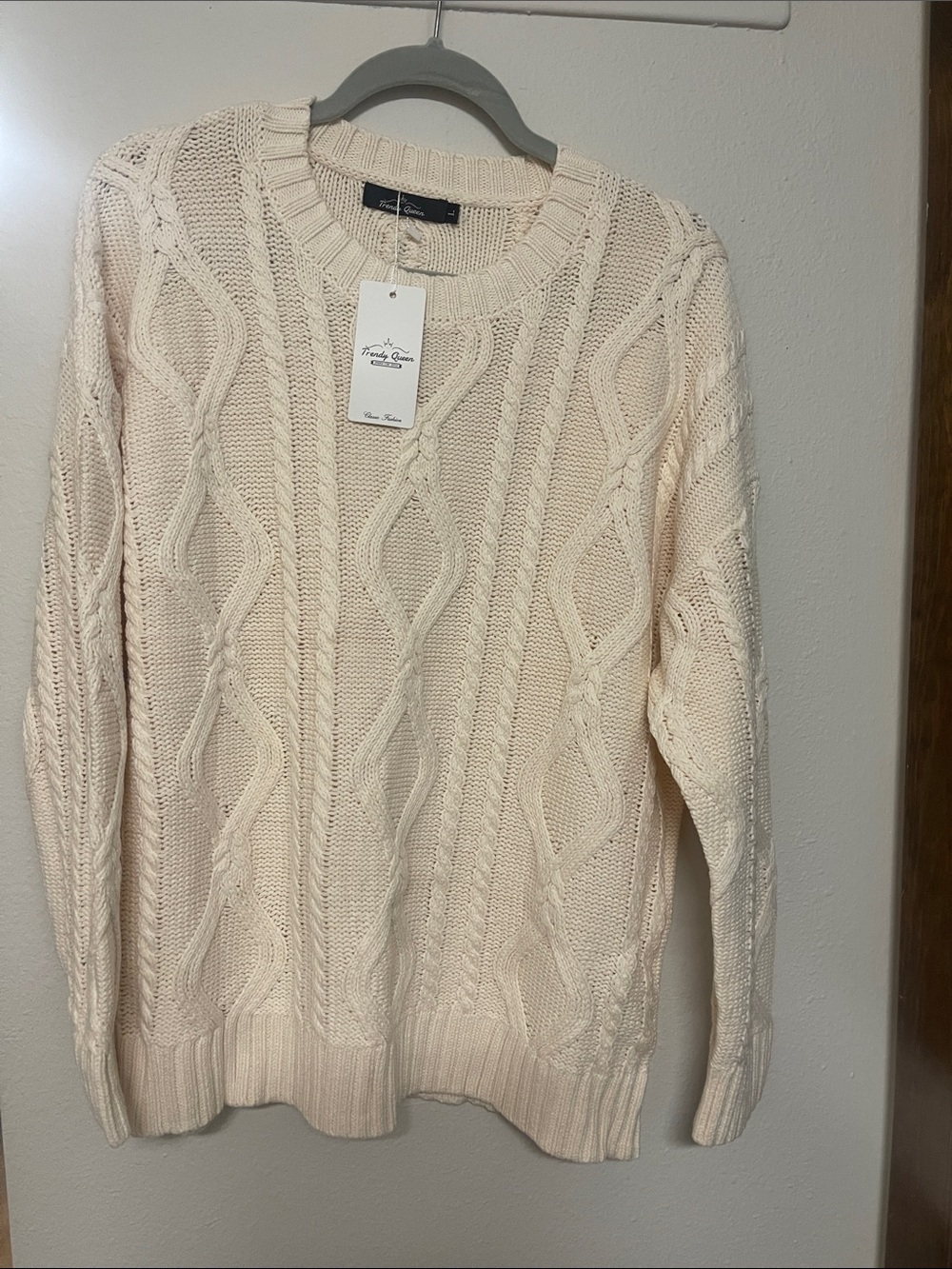 Cream Cable Knit Crewneck Sweater